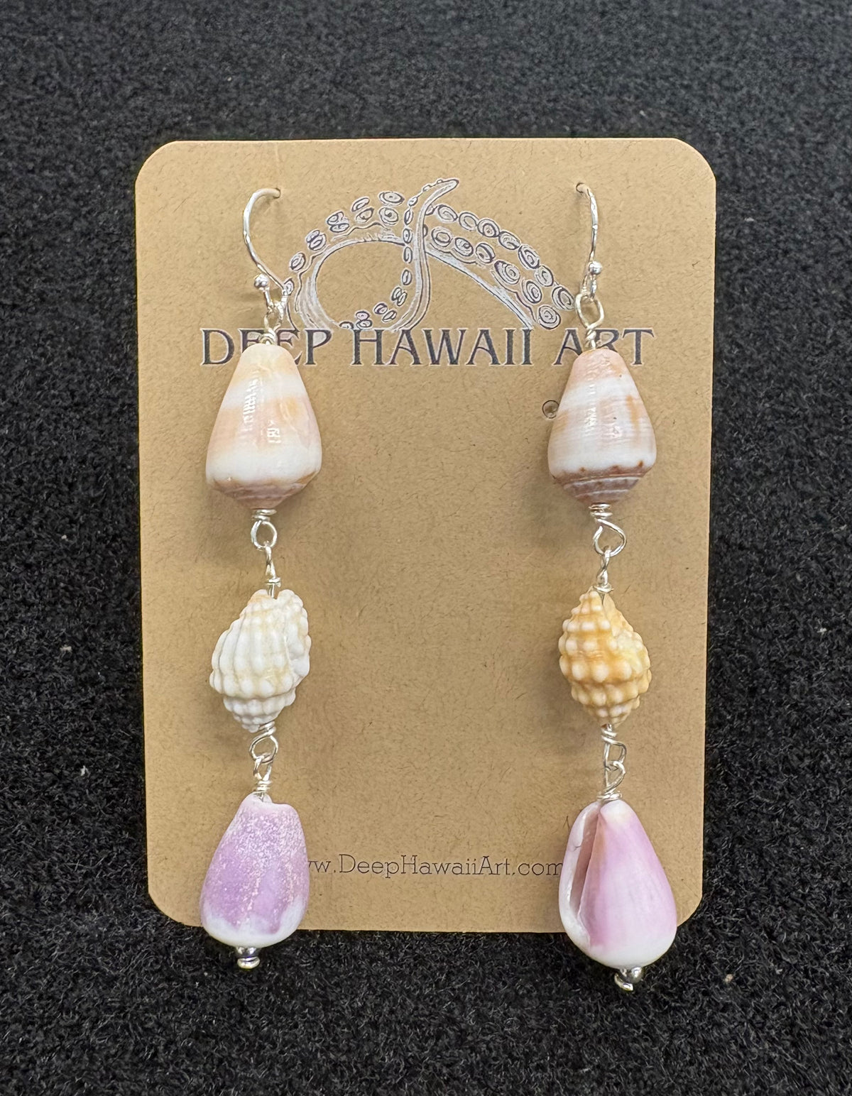 Kristin Belew: Triple dangle- Tiny Cone and drupe shell earrings
