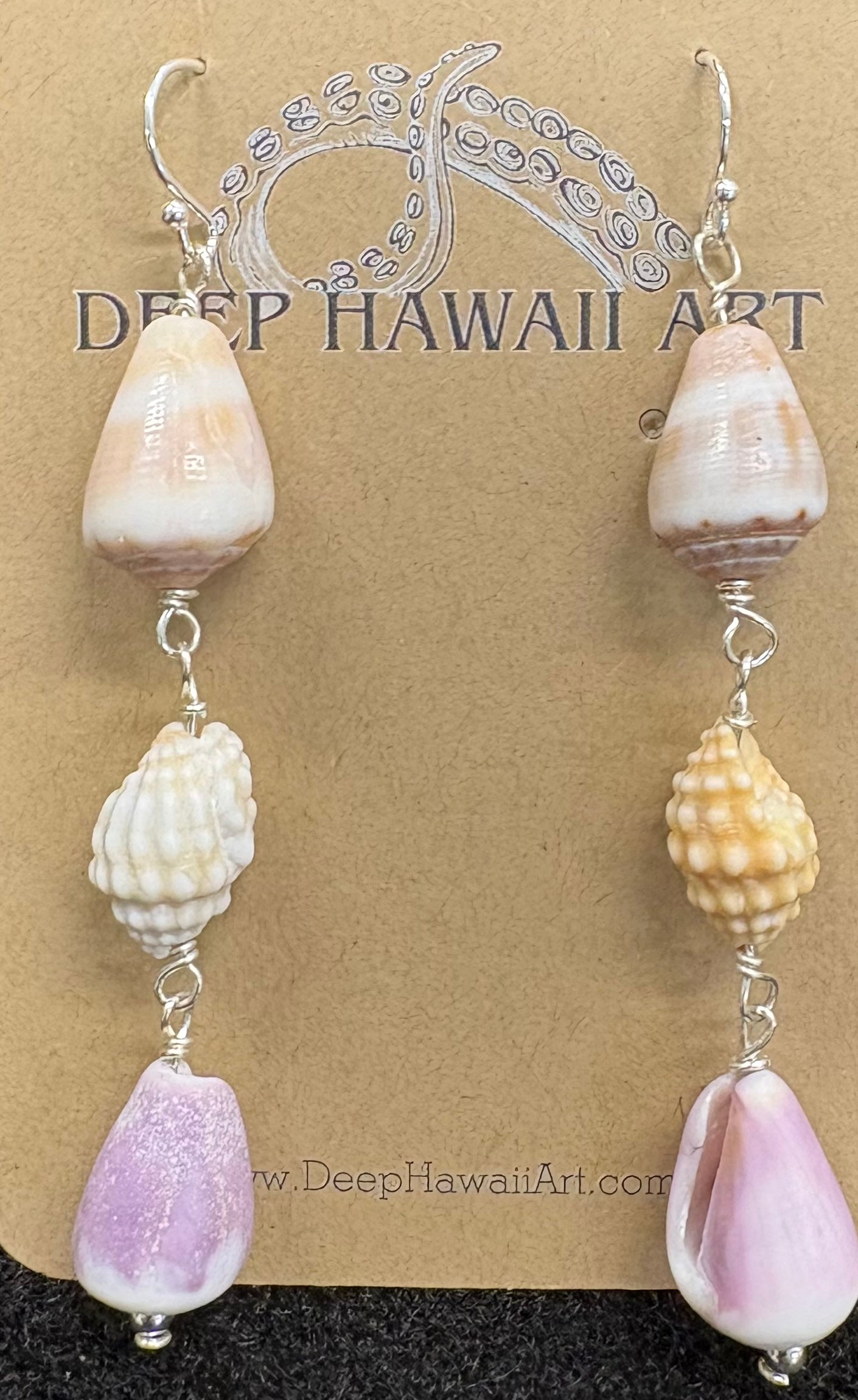 Kristin Belew: Triple dangle- Tiny Cone and drupe shell earrings