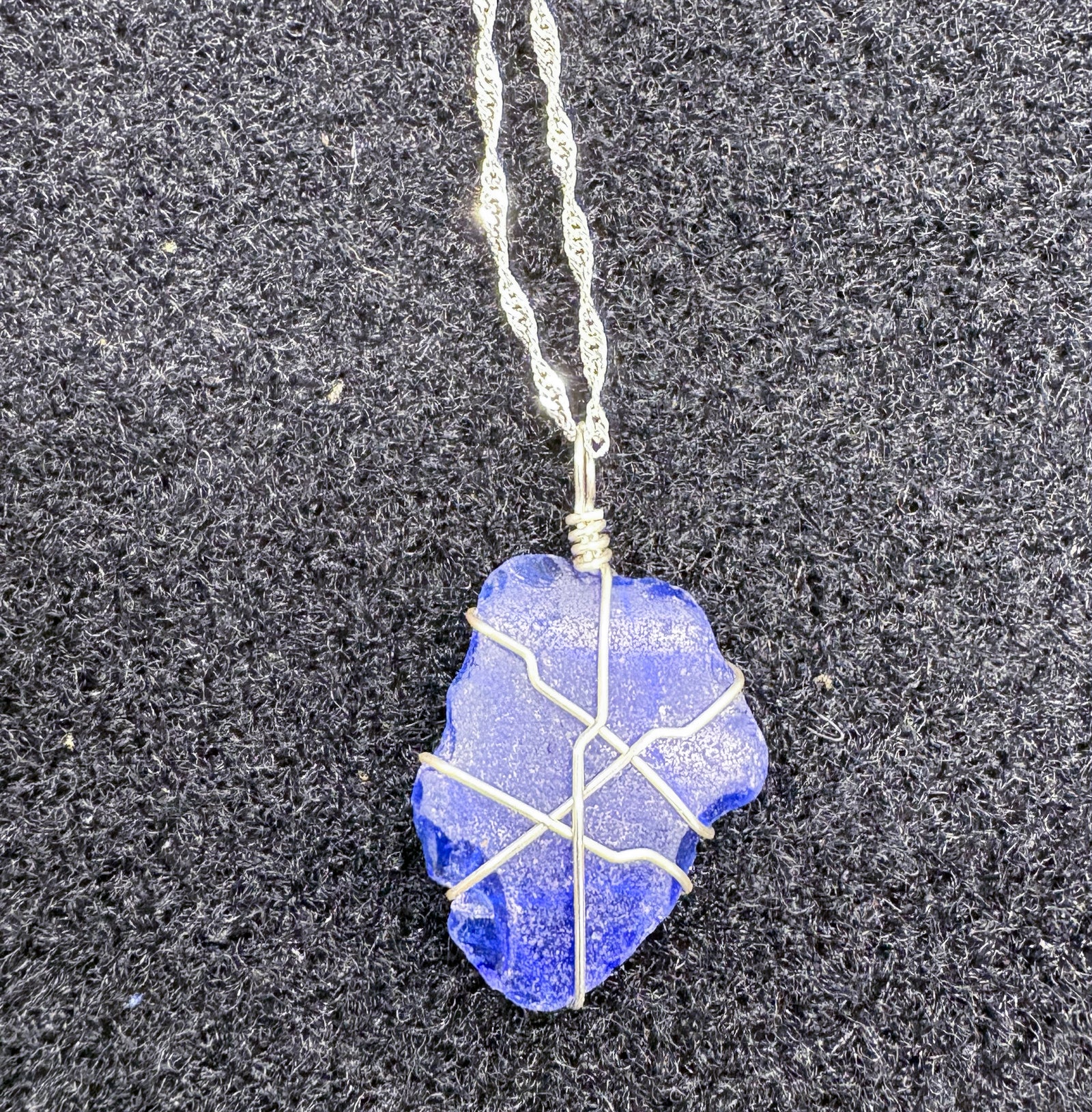 Kristin Belew: Wire wrapped Sea Glass Cobalt