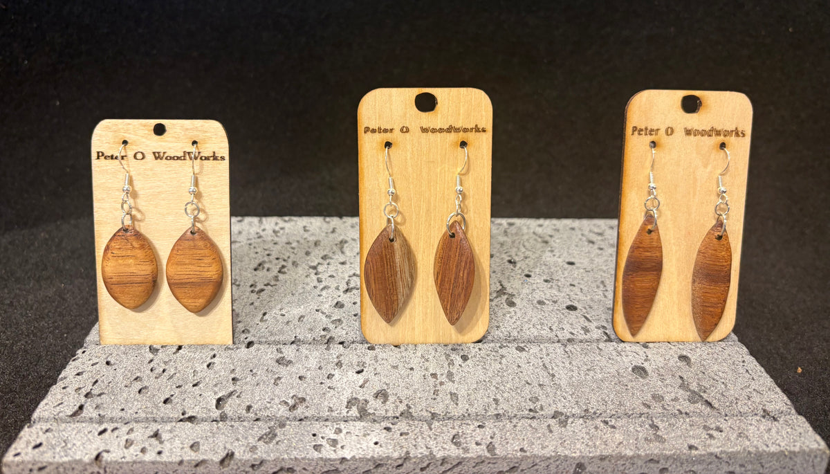 Peter Moran: Koa Earrings "oblong pendants"