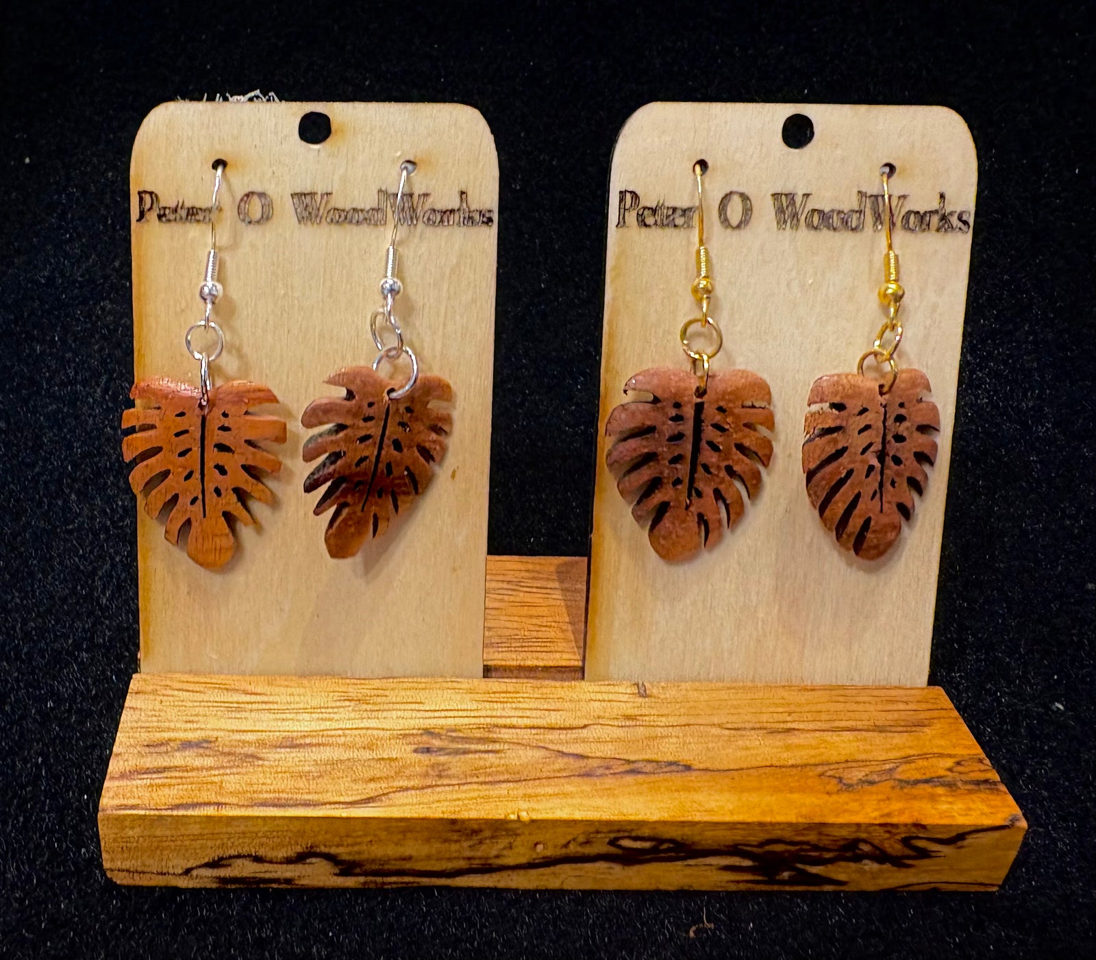 Peter Moran: Koa Earrings "Monstera"