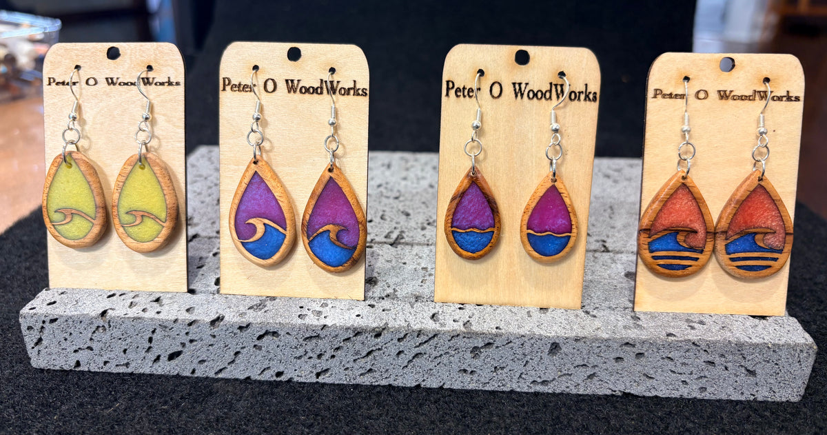 Peter Moran: Koa Earrings "wave with Thru Epoxy" various colors