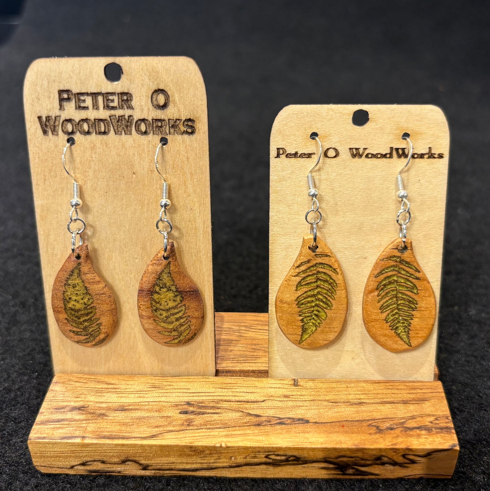 Peter Moran: Koa Earrings "Ferns" epoxy inlay