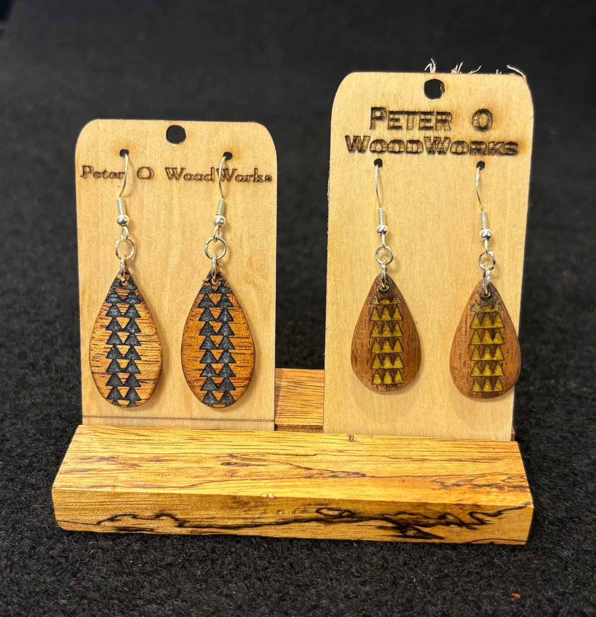 Peter Moran: Koa Earrings "Hawaiian Triangles" epoxy inlay