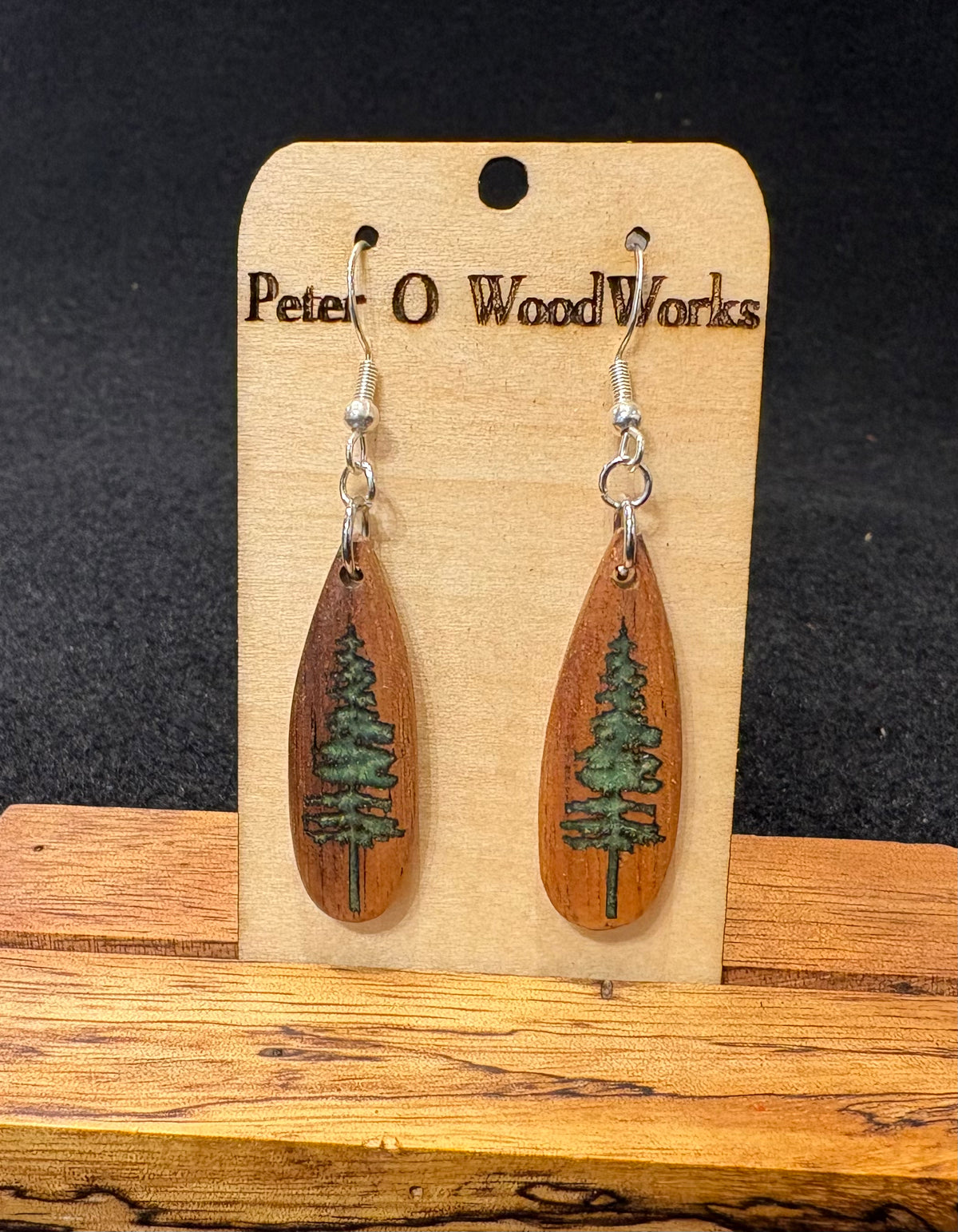 Peter Moran: Koa Earrings "epoxy cook pine inlay"