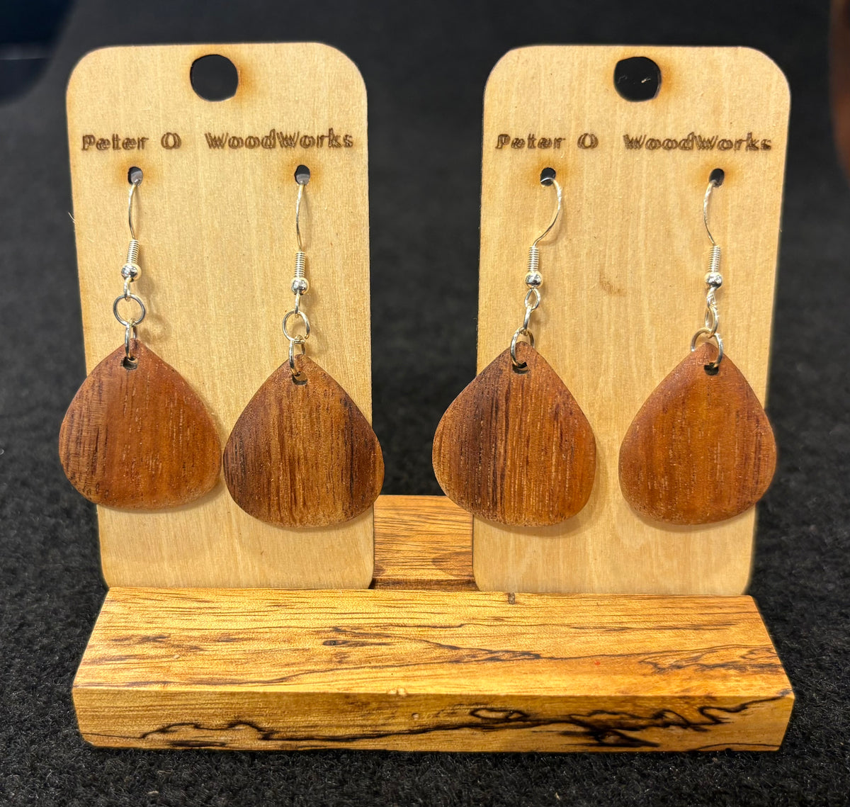 Peter Moran: Koa earrings - Large tear drop