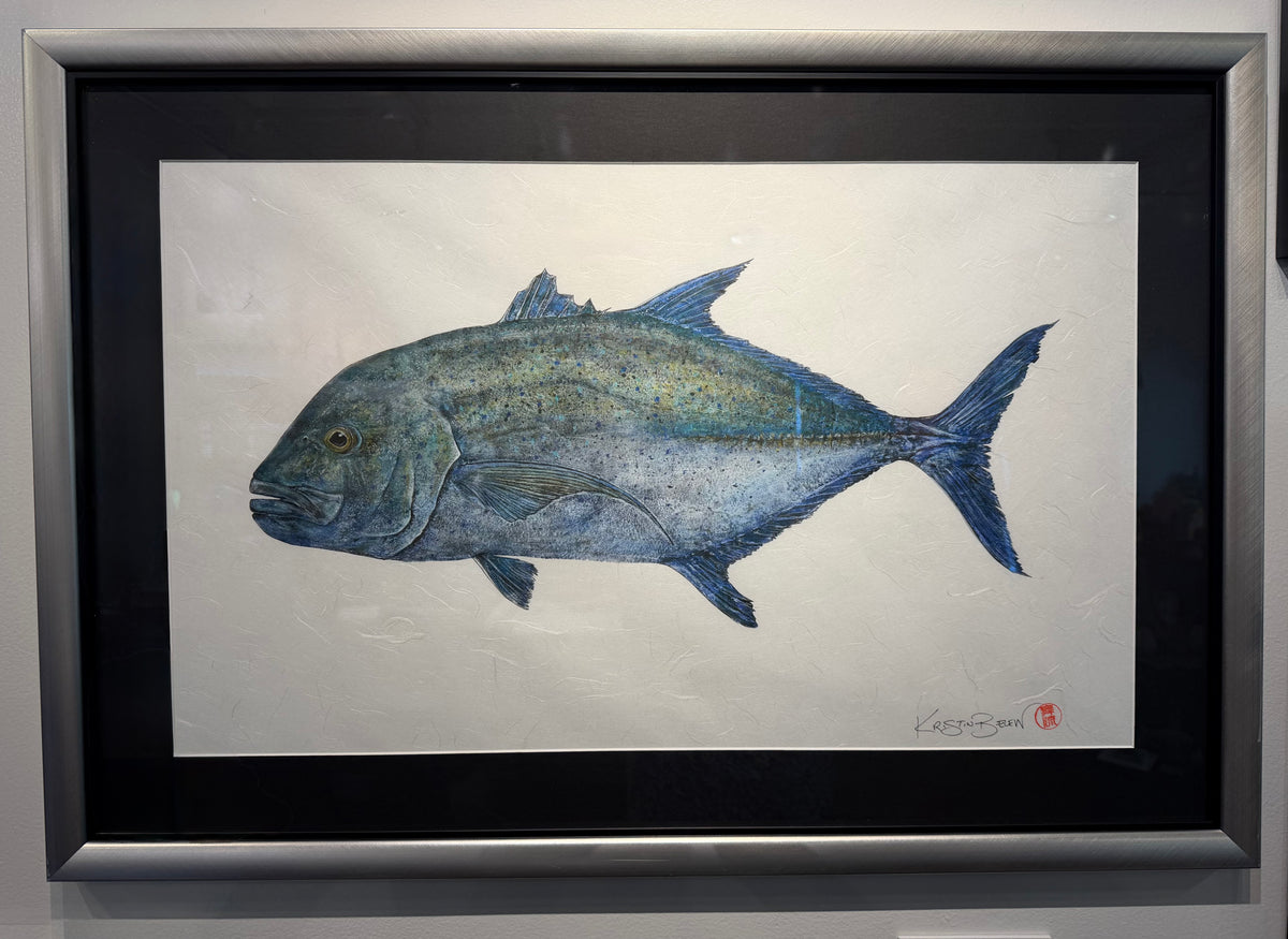 Kristin Belew: "Ru Paul" The Omilu (BlueFin Trevally) Gyotaku