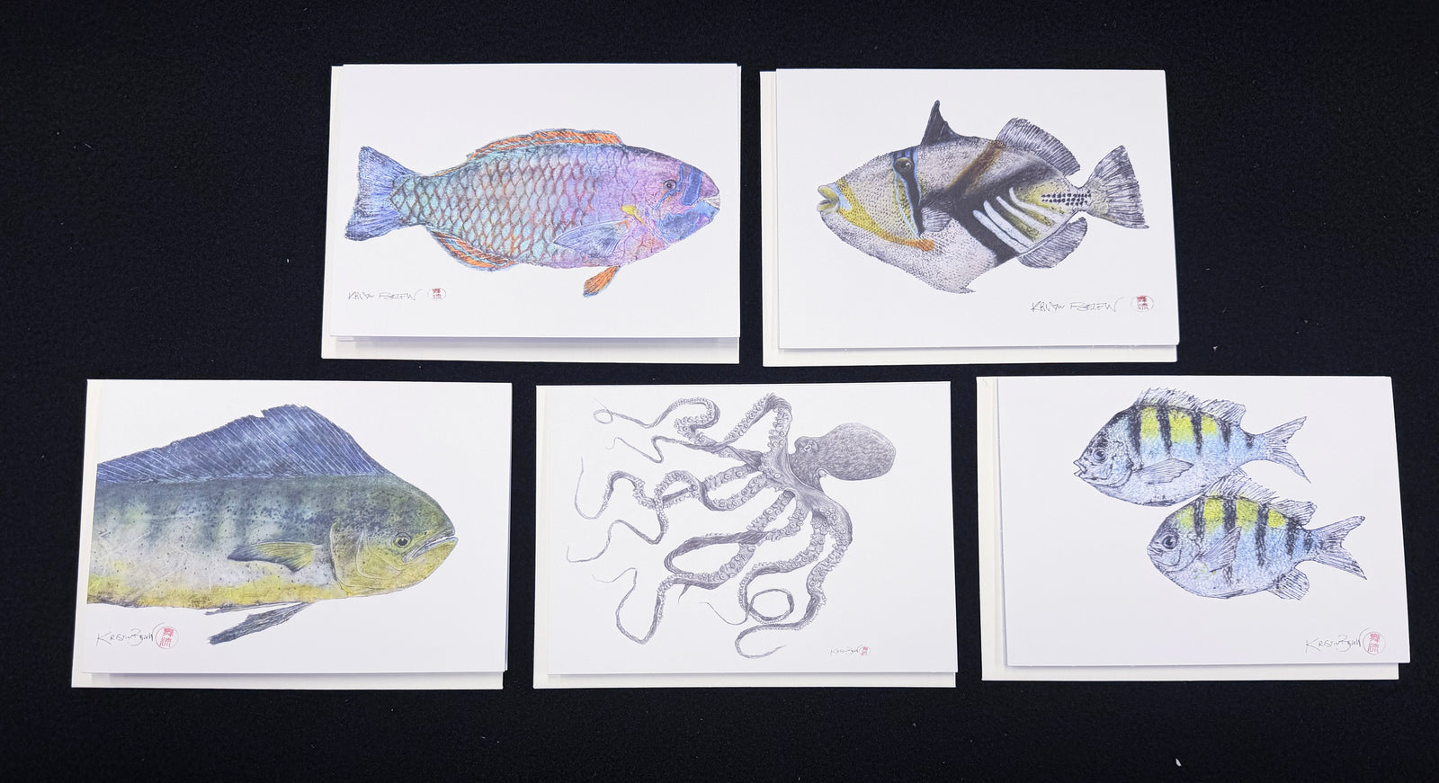 Deep Hawaii Art Greeting Cards 5 Pack-Fish Variety