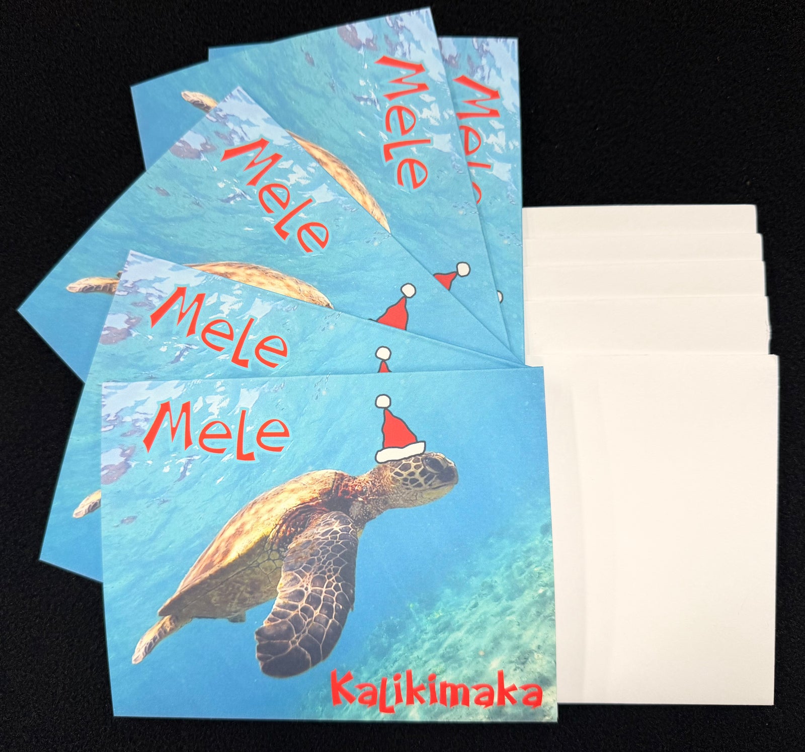 Deep Hawaii Art Greeting Cards 5 Pack Sea Turtle "Mele Kalikimaka" Cards