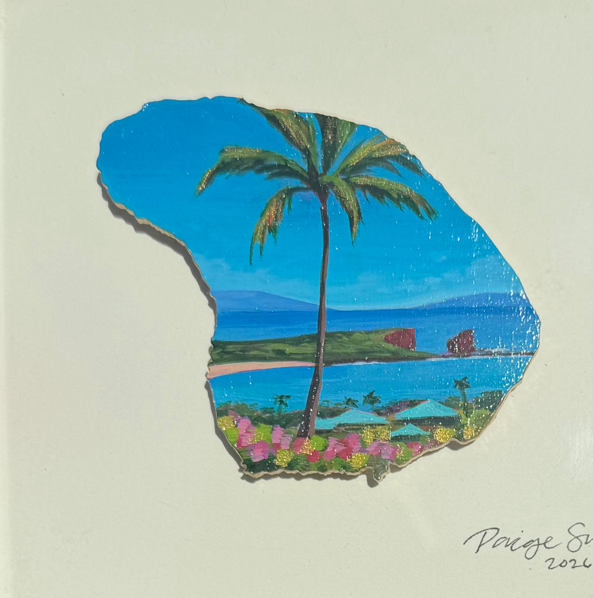 Poshiki: Hand-Painted Lanai Magnet Shadow Box, "Afternoon Views"