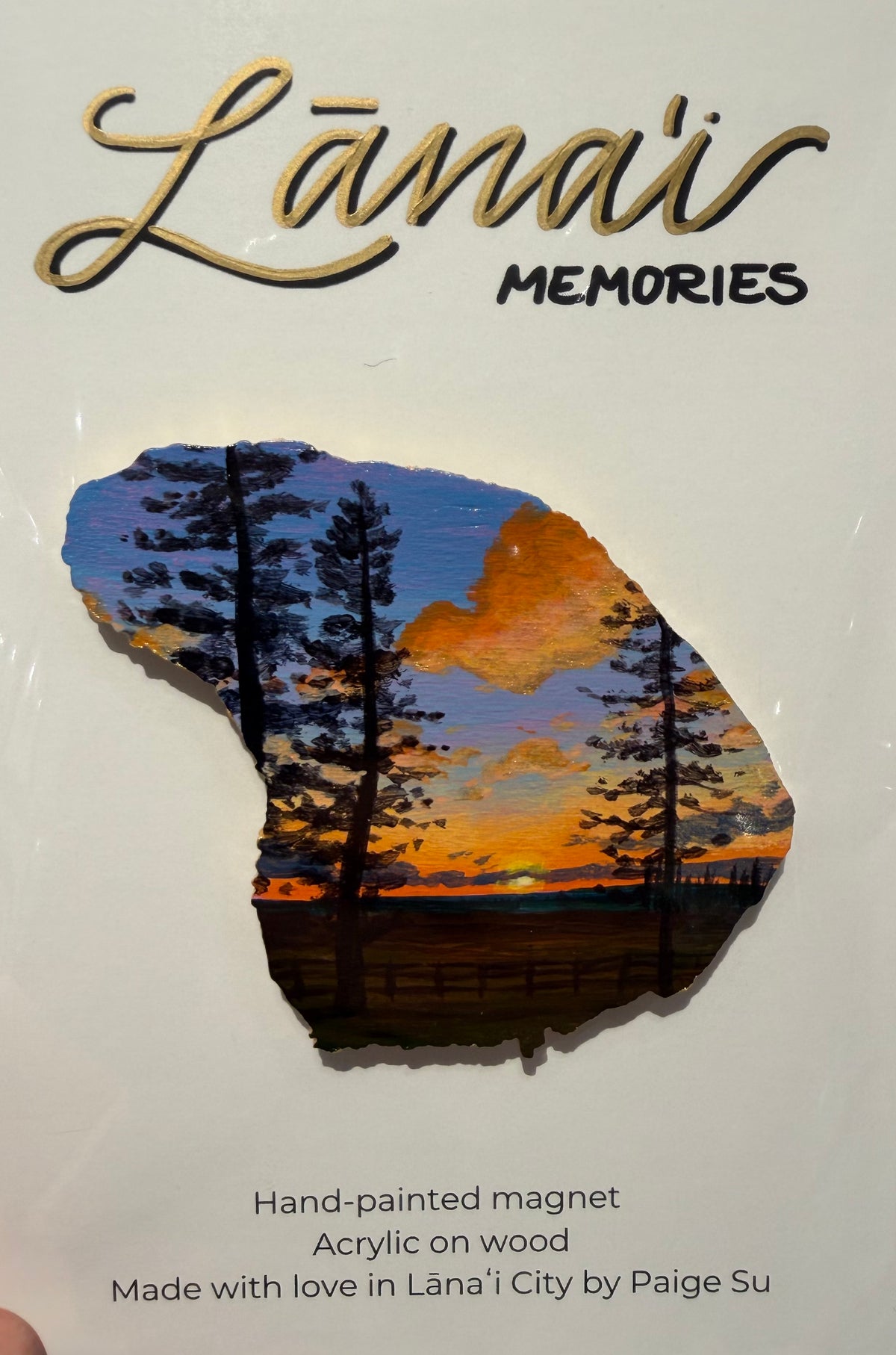 Poshiki: Hand-Painted Lanai Magnet "Sunset over Koele"