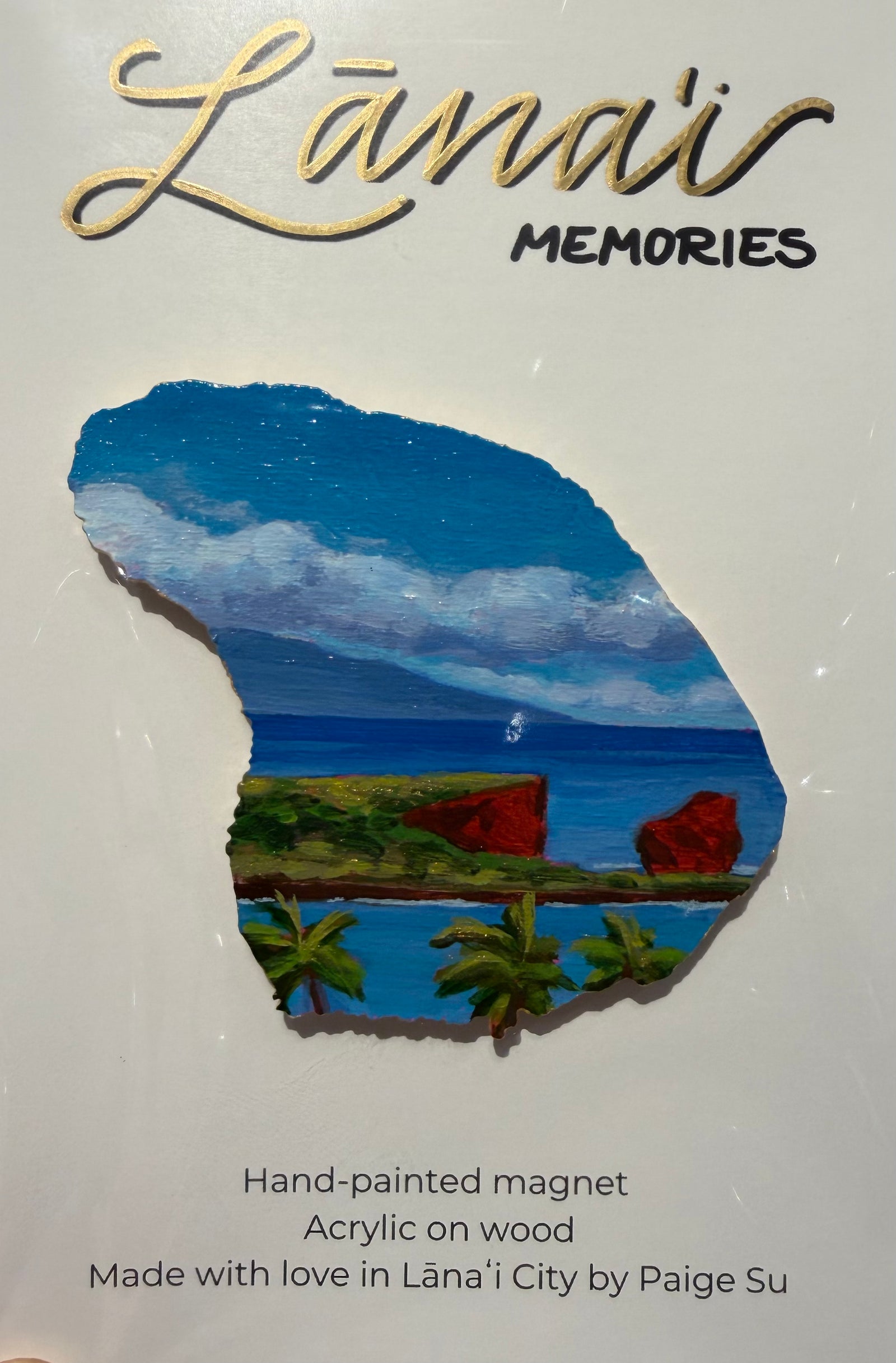 Poshiki: Hand-Painted Lanai Magnet "Palms and Puʻu pehe"