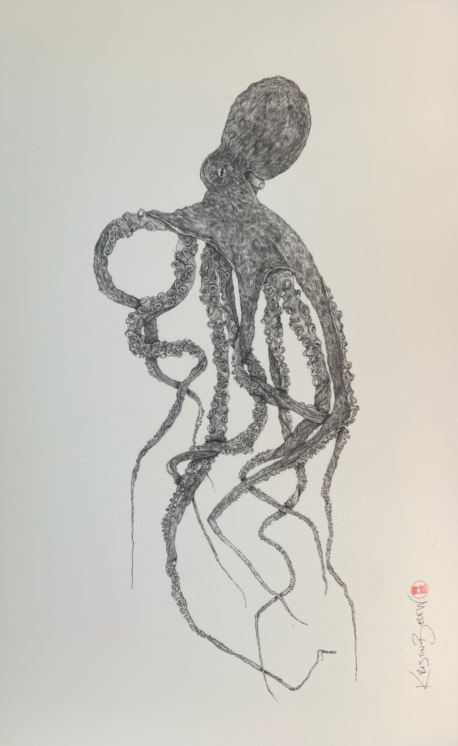 Kristin Belew: Framed "Ollie" The Octopus Gyotaku