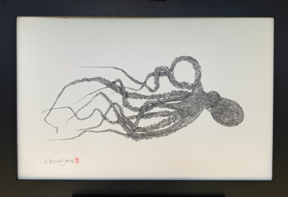 Kristin Belew: Framed "Ollie" The Octopus Gyotaku