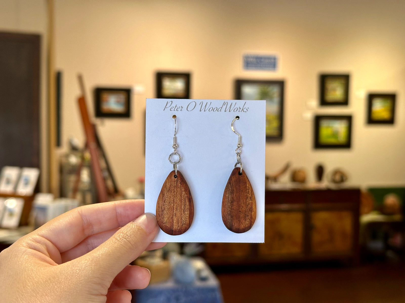 Peter Moran: Koa Earrings "Tear Drop" medium