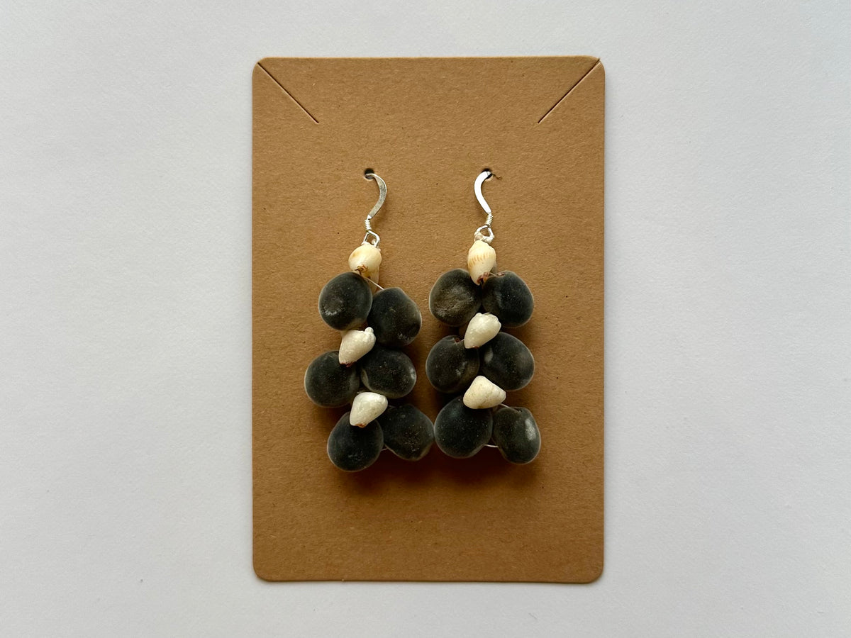 Mario Cervantes: Lana`i Momi Shells &amp; Mgambo (Velvet) Seed Earrings