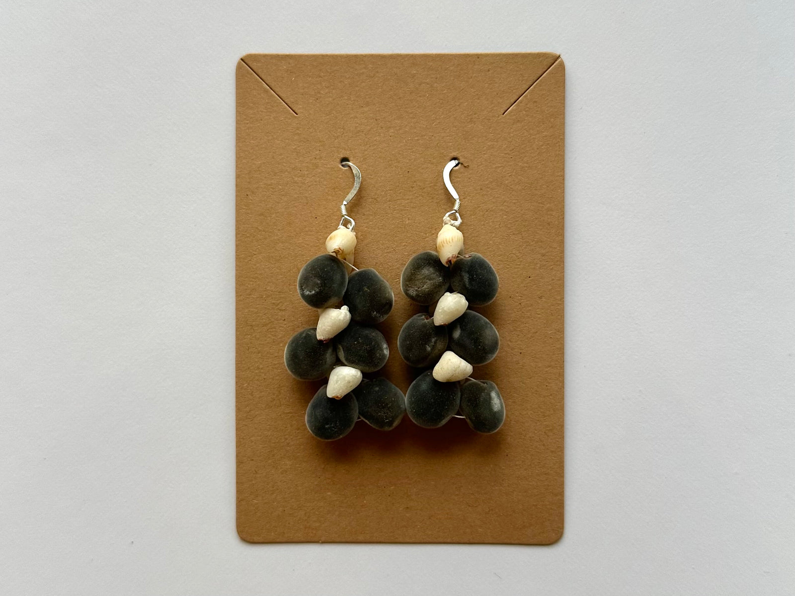 Mario Cervantes: Lana`i Momi Shells & Mgambo (Velvet) Seed Earrings