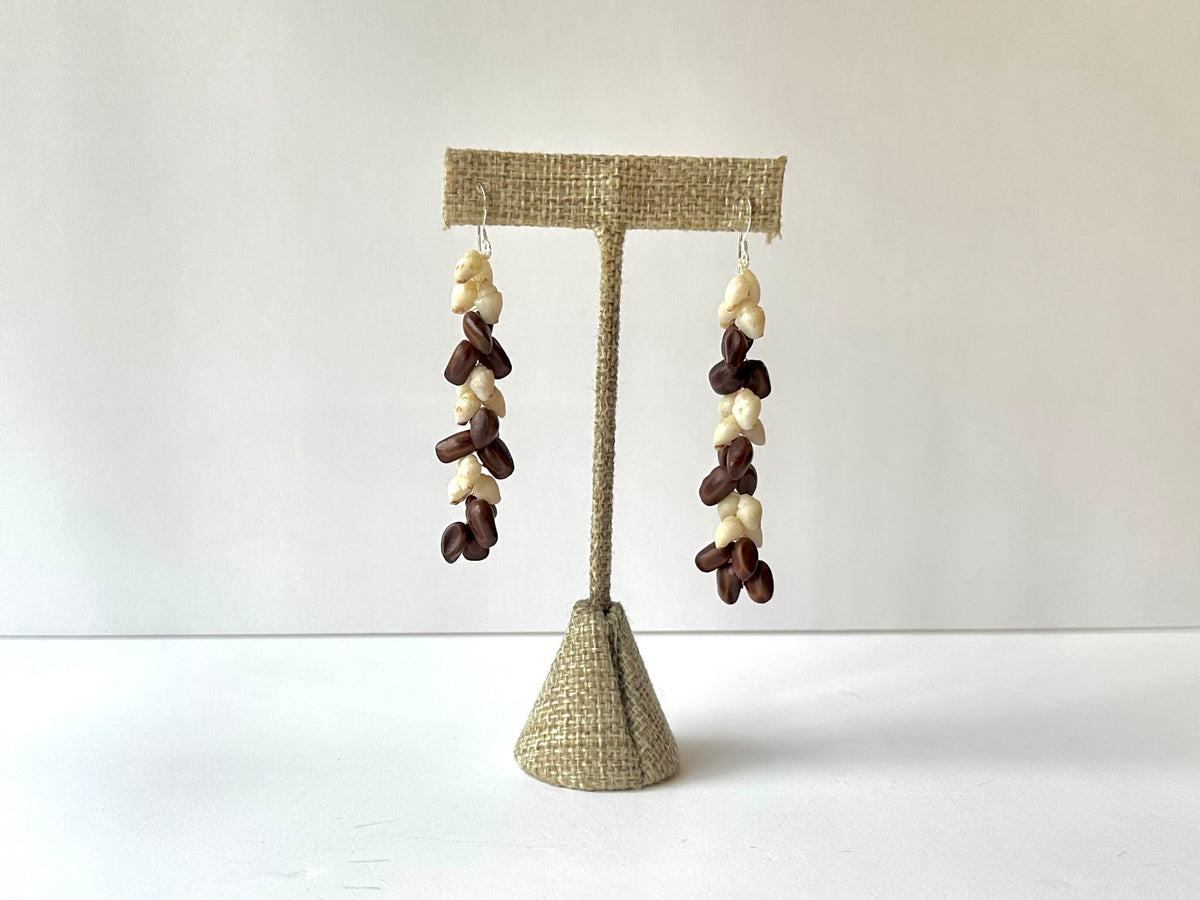 Mario Cervantes: Lana`i Momi Shell and Monkey Pod Seed Earrings