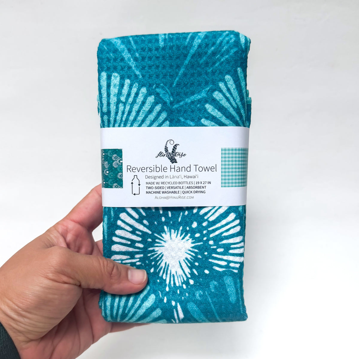 Hinu Rise: Reversible Hand Towel, Opihi Blue