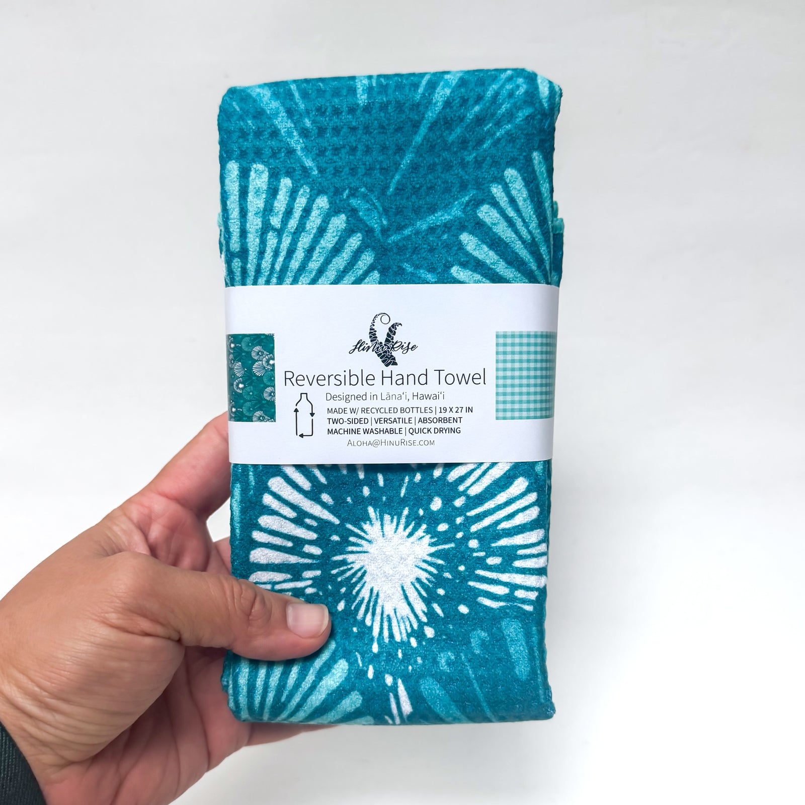 Hinu Rise: Reversible Hand Towel, Opihi Blue
