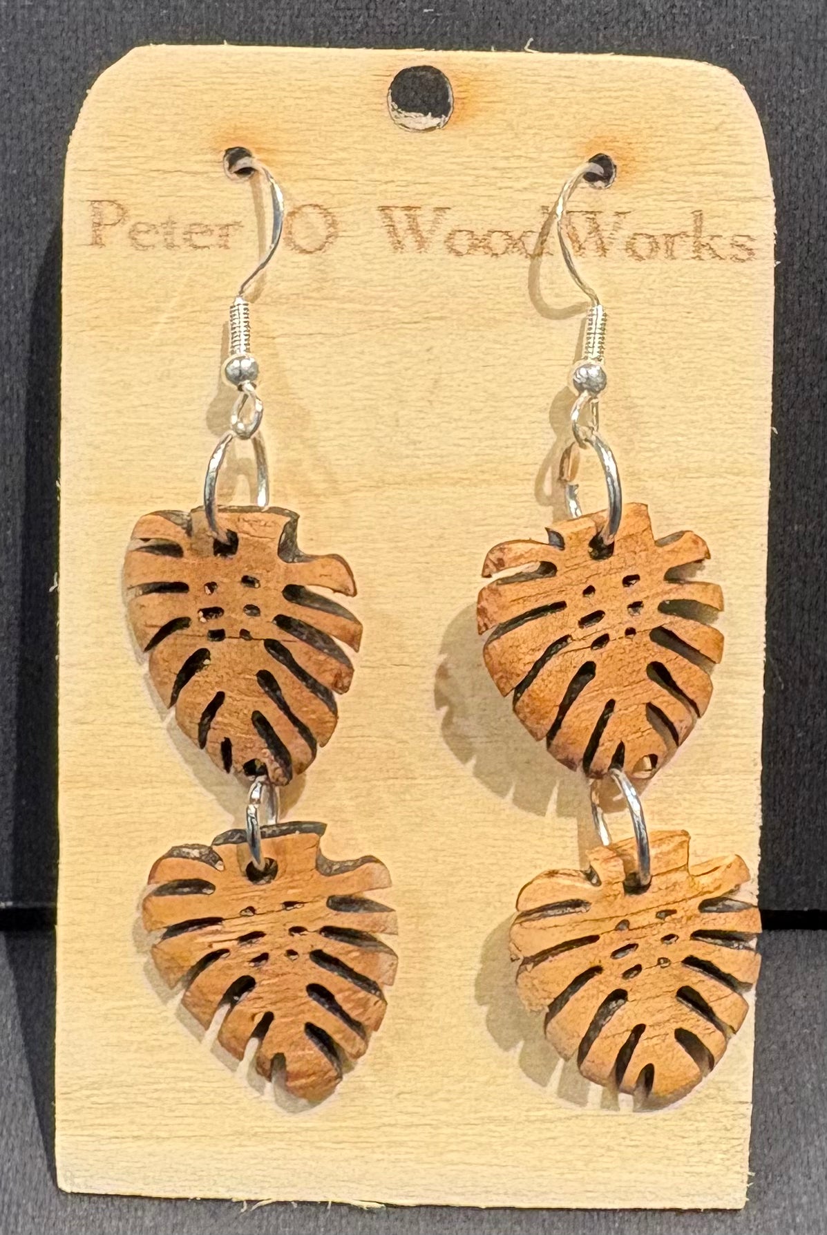 Peter Moran: Koa Earrings "Double Monstera"