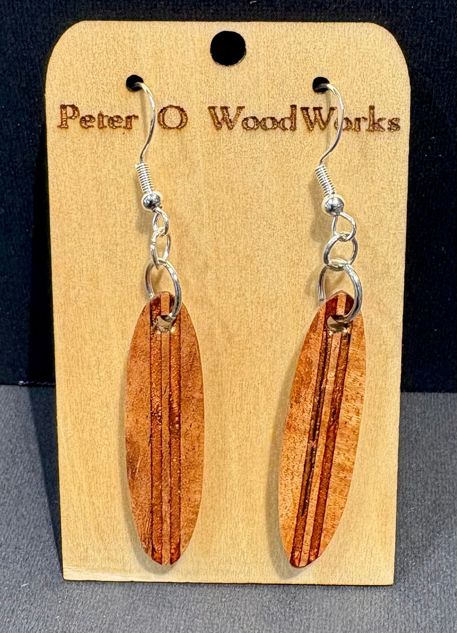 Peter Moran: Koa Earrings "Surf Board" w/ Gold epoxy