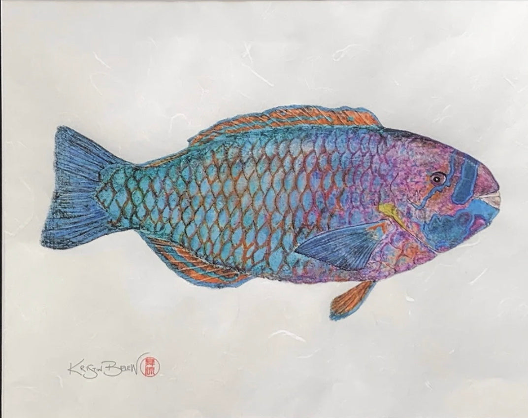 Kristin Belew: "Skittles" The Uhu (Parrotfish) Gyotaku