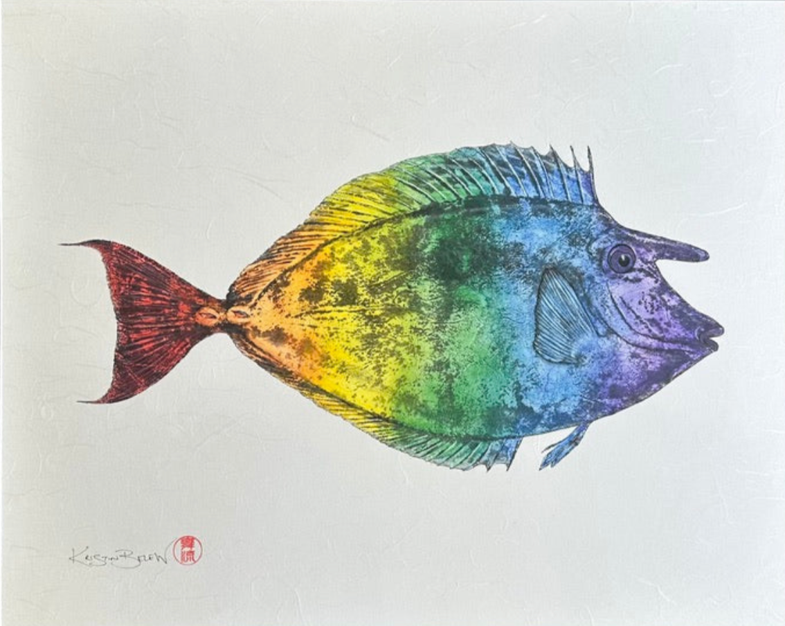 Kristin Belew: Kristine the Kala - Rainbow Unicornfish Gyotaku