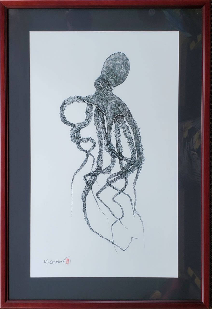Kristin Belew: Framed "Ollie" The Octopus Gyotaku