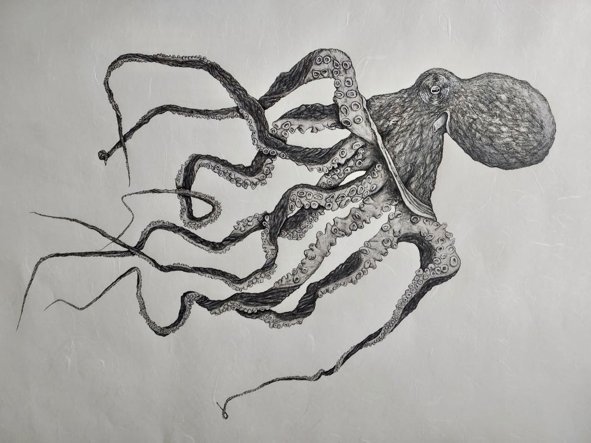 Kristin Belew: "Po`ohiwi" The Octopus Gyotaku, Unframed